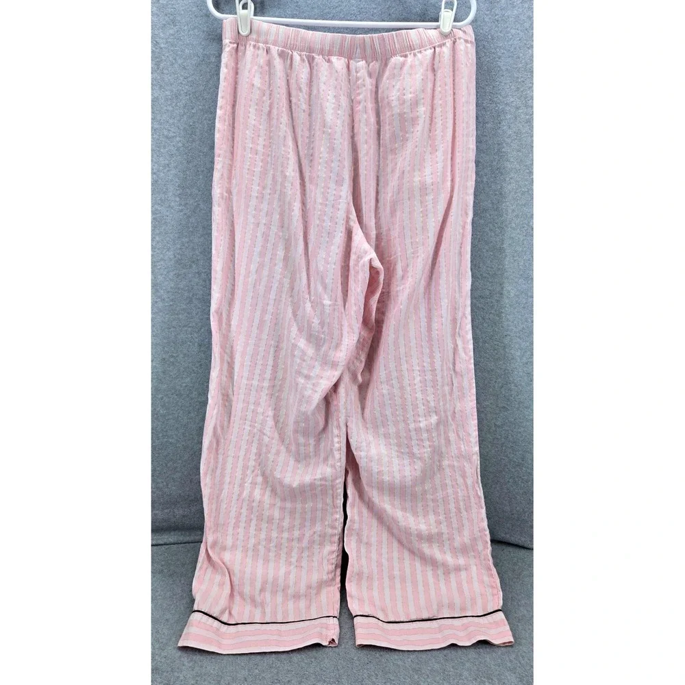 Victoria's Secret Pink White Striped Gold Lurex Pajama Set Large Button Down PJ - Picture 10 of 10